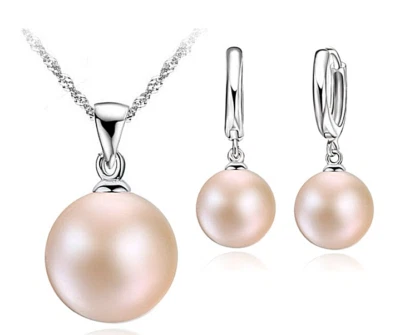 Schmuck Set Halskette Ohrringe 925 Silber Rosa Perlen Damen Modeschmuck - Bild 1 von 4