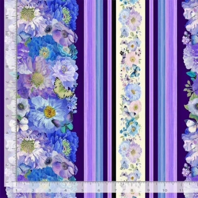 FLEUR D2904 CIRUELA MARIPOSA SUEÑOS 11" RAYAS Tela de algodón atemporal 35" perno FINAL Foto 1 de 2