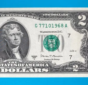 TRAILING YEAR 1968 (G 7710 1968 A) $2 Two Dollar Bill Serial Number 2017A *UNC* - Picture 1 of 4
