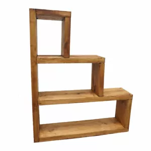 Wooden Shelving Unit Storage 3 Tier Reclaimed Timber Style Solid Wood Furniture - Picture 1 of 5