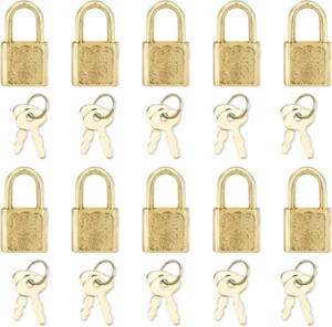 10Pcs Mini Cute Diary Padlocks Gold Small Luggage Locks with Keys for Jewelry Bo - Picture 1 of 12