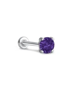 Threadless Labret Push Pin Nose Ring Steel Helix Stud 4mm Prong CZ 16G 18G 20G - Picture 1 of 14