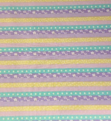 BTY X 44"W Fabric 1/4" Stripes Flowers Purples Quilting Sewing Crafting  - Image 1 of 4