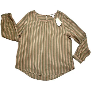 NWT Christopher Banks Striped Blouse XL Shirt Long Sleeve Country Career Boho - Picture 1 of 10