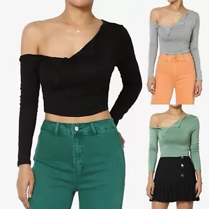Crop top donna TheMogan scollo asimmetrico monospalla manica lunga aderente - Foto 1 di 26