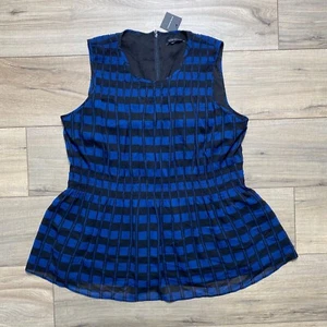 Club Monaco Womens Geo Print Sleeveless Top Relaxed Fit Lined Large Blue Black - Picture 1 of 12
