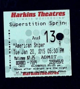 Biglietto film cecchino americano Stub Bradley Cooper mese di apertura Harkins 20/01/2015 - Foto 1 di 2