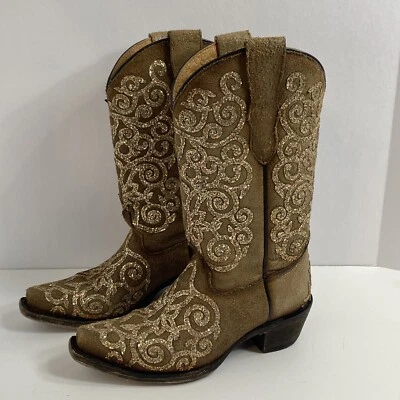 Corral Teens Embroidery & Tan Overlay Studs Boots T0135 Size 2 T - Image 1 of 4