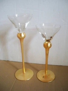 2 grosse Prunkgläser 22,5 und 26,5 cm hoch Gold matt. Klarglas - Bild 1 von 3