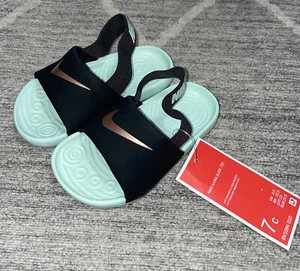 Nike Kawa Slides Baby Shoes Black Mint 7 7C New - Picture 1 of 4