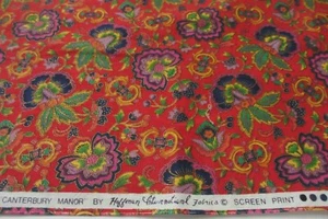 OOP Hoffman Baumwollstoff ~ Canterbury Manor rot Blumendruck ~ 32" mal 44" - Bild 1 von 3