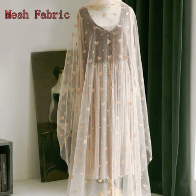 1m Long Glitter Heart Pattern Mesh Sheer Fabric Dressmaking Costume Curtain - Image 1 of 4