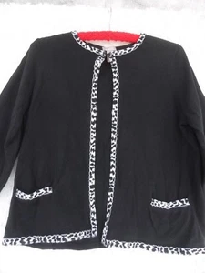 Chico's 2 Swing Sweater Misses L Cotton Rich Black White MINT - Picture 1 of 5