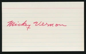 MICKEY VERNON (1939-1960 Senators, Indians) Autographed 3x5 Card (d.2008) - Picture 1 of 1