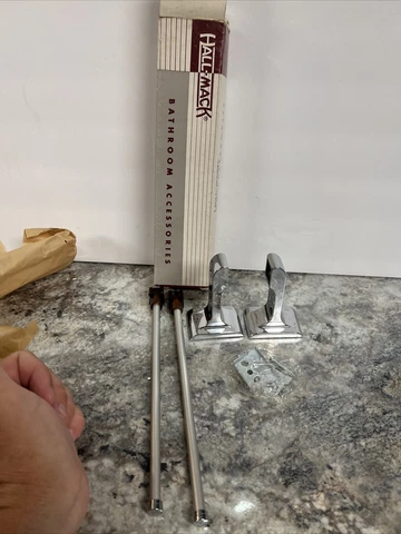 Vintage NOS Hall-Mack Chrome Towel Bar Posts 691 Extends-Bar RARE Cover