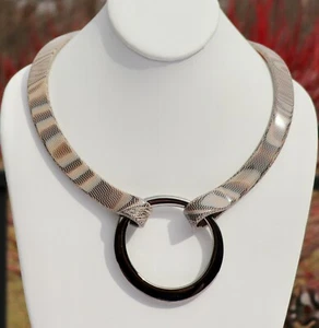 PONO MADE IN ITALY RESIN COLLAR NECKLACE W/SMOKEY SILVER FRONT BY JOAN GOODMAN - Picture 1 of 7