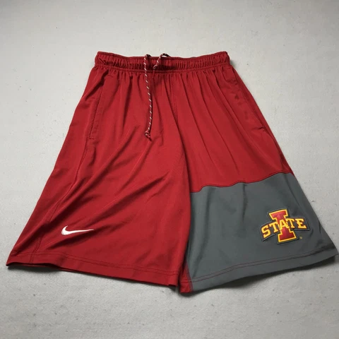Iowa State Cyclones Shorts Mens Small Red Gray Nike Dri Fit NCAA Logo Drawstring Cover
