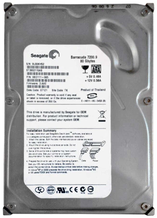 Seagate Barracuda 7200.9 80 GB SATA 3.5" ST3802110AS 390821-001 391945-001 - Image 1 of 1