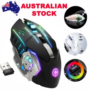 Ergonomic RGB Backlit Wireless Gaming Mouse, Rechargeable for Desktop PC Laptop - Picture 1 of 19