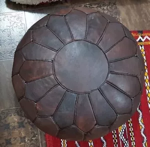 NEW Moroccan Grain Leather Pouf Pouffe Ottoman Footstool DARK BROWN - AU SELLER - Picture 1 of 4
