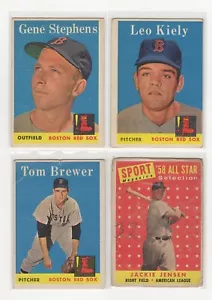1958 Topps lotto 4 carte Red Sox con Jackie Jensen AS Stephens VINTAGE STAR F-EX LOL1 - Foto 1 di 2