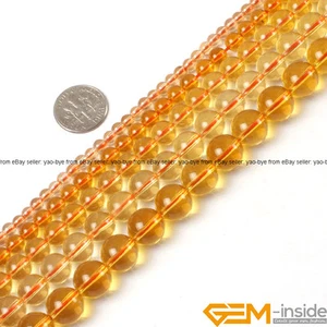 Yellow Citrine Clear Crystal Quartz Gemstone Round Jewelry Making Beads 15" YB - Picture 1 of 39