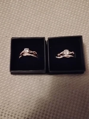 2 alianzas de boda de oro rosa/cerconio cúbico talla 8/talla 9 oro rosa sobre plata Foto 1 de 4