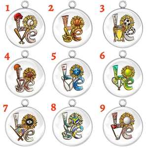 LOVE Sports Charms Glass Cabochon – Handmade, 9 Styles, Jewelry & Crafts - Picture 1 of 22