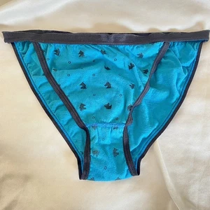 Vintage 80s Turquoise Horse Print Briefs Sz 7 Hi Cut Cotton Panties - Picture 1 of 3