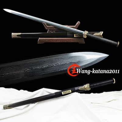42" Functional Chinese Han Jian Sword Kungfu Practice Damascus Folded Steel - Image 1 of 4