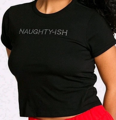 Victoria's Secret 🩷 XXL PINK Bling Retro Cotton Tee Santa's Fav NAUGHTY-ISH 391 - Image 1 of 4