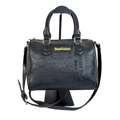 Bolso de mano Juicy Couture con escritura gótica Cartera de cuero negro Herrajes dorados Foto 1 de 4