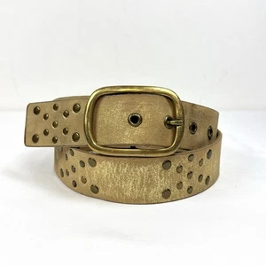 Damen Gürtel Gold Metallic Leder Nieten Breit Used Indien Messing Gr. M - Bild 1 von 10