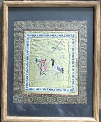 Винтажная китайская шелковая вышивка в рамке 14x11 - Изображение 1 из 4