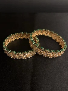 Indian Traditional Polki Kundan Rhinestones Crystal Bangle Bracelet Set For Her - Picture 1 of 5
