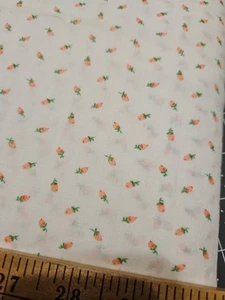 Vintage Peach Rosebud Florals White Cotton Blend Doll Fabric BY THE HALF YARD - Picture 1 of 5