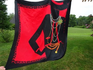 Chanel Coco Mademoiselle Silhouette Jewelry" Silk Scarf Red & Black - Picture 1 of 11
