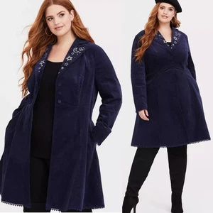 Torrid Hello Kitty Blue Cosmic Corduroy Lace Trim Jacket Coat Size 1 1X Sanrio - Picture 1 of 9