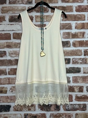Plus Size Boho Embroidered Beige Lace Layering Tunic Tank Top Extender  Slip - Image 1 of 4