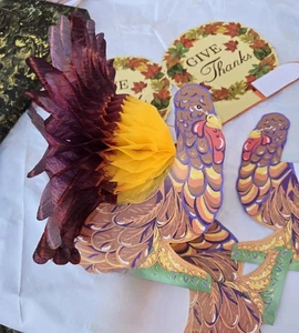 Vintage Papierdekor. 3 Truthähne. 2 Danke sagen.  Erntedankfest.  - Bild 1 von 5