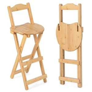 24 Inch Set of 2 Bamboo Folding Barstools with Footrests and Handles-Natural - Picture 1 of 5