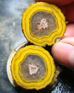 1Pair Rare China Natural Warring States Red Agate Geode Quartz Crystal Slices - Imagen 1 de 4