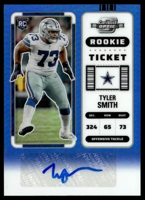 2022 Contenders Optic RC Ticket Blue Prizms Tyler Smith Rookie Auto 58/75 Dallas - Image 1 of 2