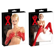 Latex-Handschuhe/Latex-Strümpfe Rot Erotik Sexy Halterlose Late X