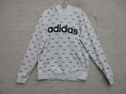 Adidas Sweater Medium White Pullover Hoodie Spell Out Logo All Over Print Mens M
