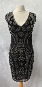 Miss Selfridge Beaded Evening Dress Size 8 Black Cap Sleeve - Picture 1 of 12