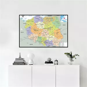 A1-A3 English Map of Poland Administrative Photo Print Office Study Wall Decor - Foto 1 di 12