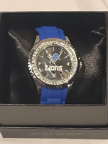 NFL Detroit Lions Women's Game Time Sparkle Watch Blue Wrist Band New open box Cover