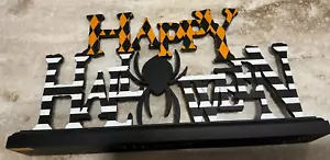 Insegna da tavolo Happy Halloween ragno nero accento legno decorazione casa vacanze - Foto 1 di 4