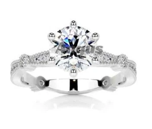 Anillo redondo de moissanita de 1,83 quilates | Solitario | Compromiso de oro blanco sólido de 14 quilates - Imagen 1 de 8